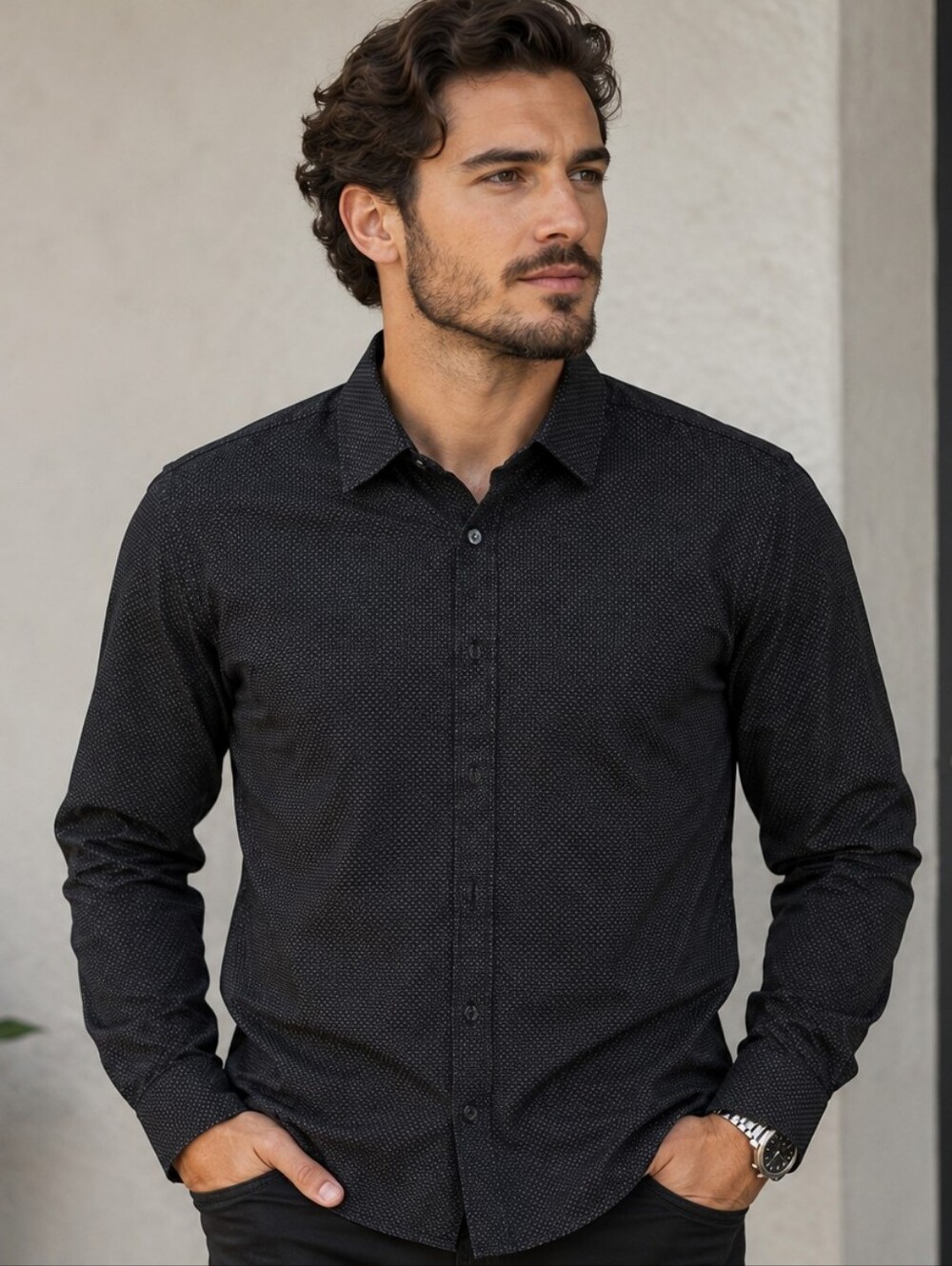 Alberto Cardinali Dress Shirt Easy Care Classic Fit M Black/Gray Check